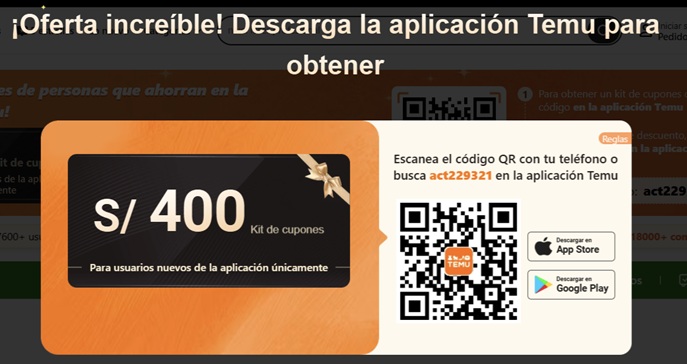 Cupon TEMU Perú roco100