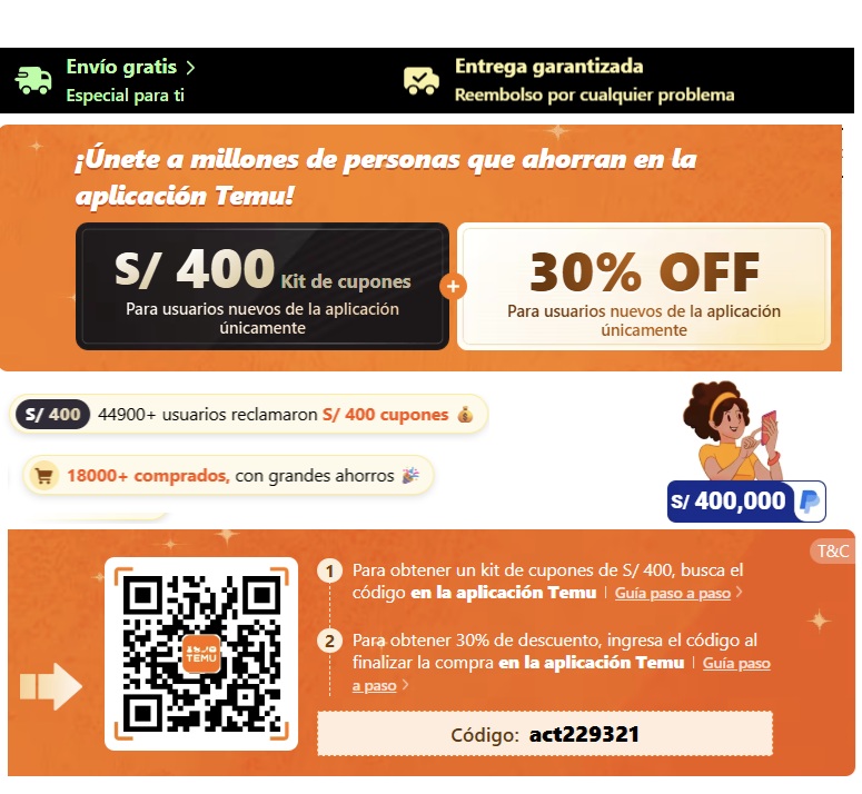 roco100 Codigo descuento exclusivo TEMU para Perú